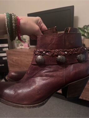 Idyllwind Dark Brown Braided Strap Ankle Boots with Concho Accents